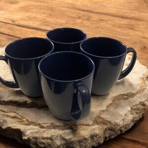 Corelle Stoneware 12 Ounce Blue Coffee Cup Mug Solid Set of 4 Lot